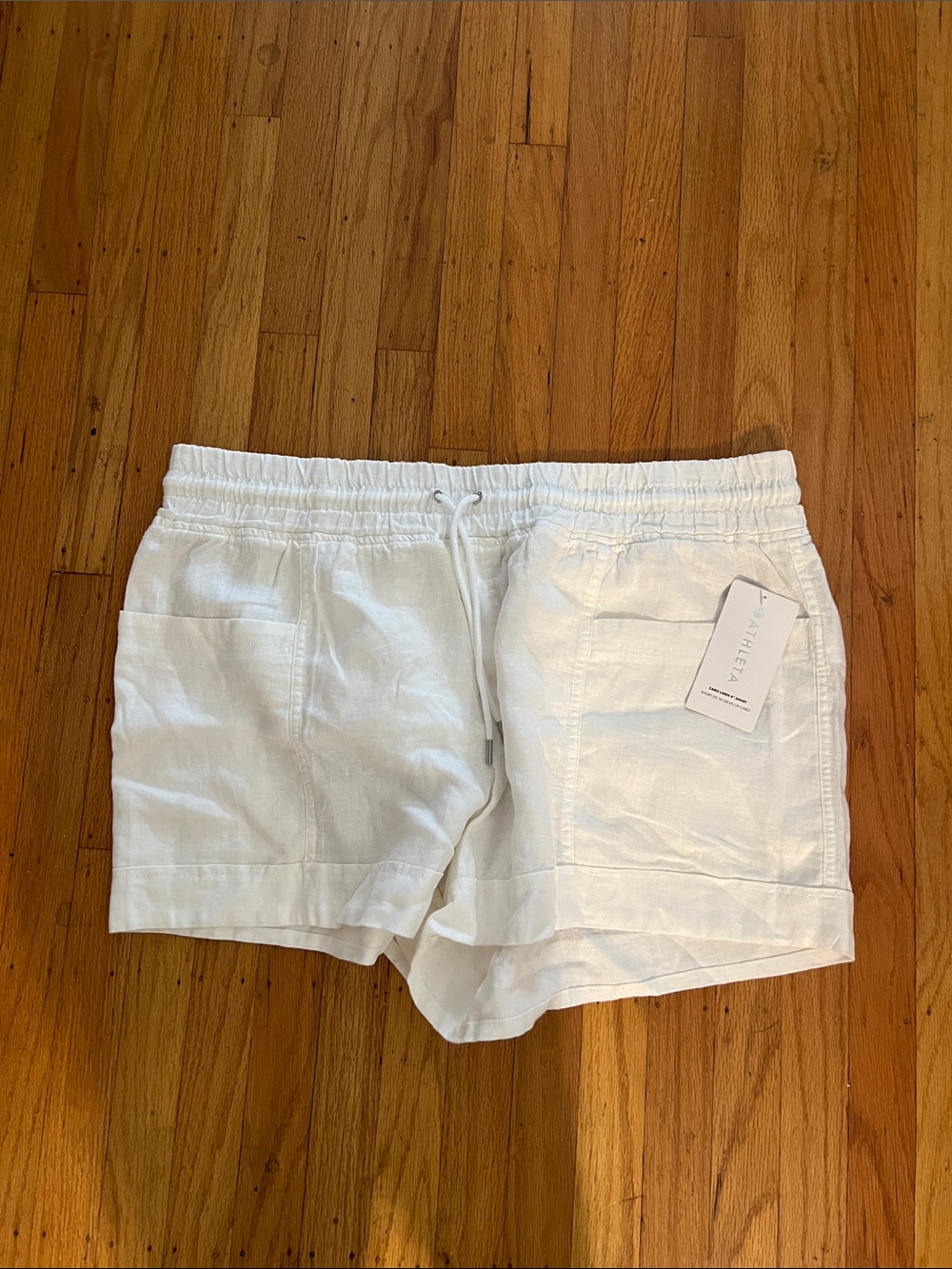 athleta White Linen Drawstring Athletic Shorts- 100% linen